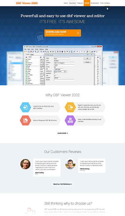 Developing of landing page for DBF Viewer 2000 software